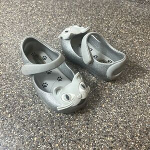 Mini Melissa Mary Jane Kids Little Girl Toddler 6 Silver Cat Glitter Rubber Shoe